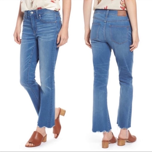 Madewell Cali Demi Boot Jeans Womens Size 25 Raw Hem Button Fly High Rise Flare - Picture 2 of 13